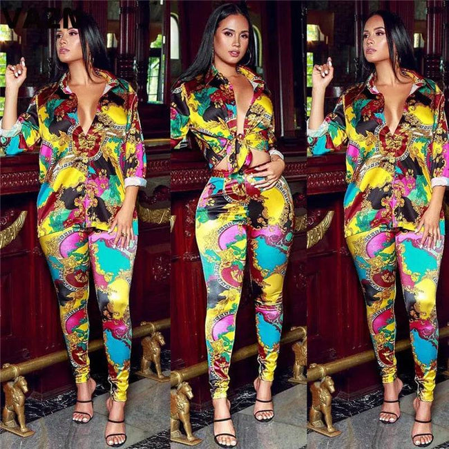 VAZN Autumn Print Print Casual Bandage Sexy 2019 Set full sleeve 2 Piece Sets Night Club Young Lady Sport Sets - TheWellBeing4All