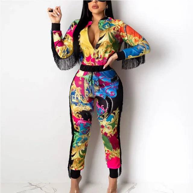 VAZN Autumn Print Print Casual Bandage Sexy 2019 Set full sleeve 2 Piece Sets Night Club Young Lady Sport Sets - TheWellBeing4All