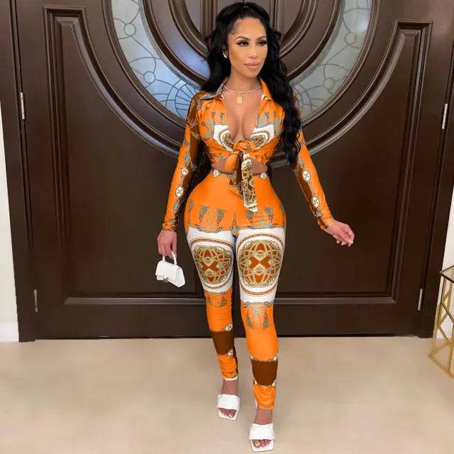 VAZN Autumn Print Print Casual Bandage Sexy 2019 Set full sleeve 2 Piece Sets Night Club Young Lady Sport Sets - TheWellBeing4All