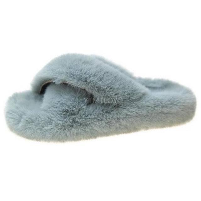 Fluffy Raccoon Fur Slippers Shoes Women Real Fox Fur Flip Flop Flat Furry Fur Slides Outdoor Sandals - TheWellBeing4All