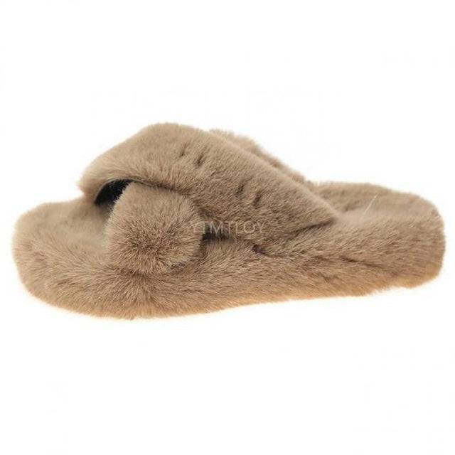 Fluffy Raccoon Fur Slippers Shoes Women Real Fox Fur Flip Flop Flat Furry Fur Slides Outdoor Sandals - TheWellBeing4All