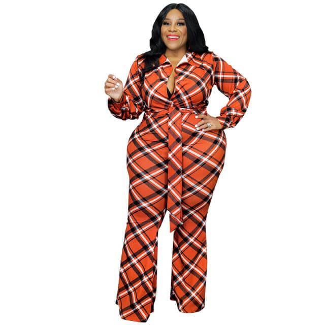 Plaid Print Fashion Jumpsuits for Women Bandage Long Sleeve Winter Clothes Wide Leg Casual Outfit - TheWellBeing4All