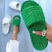 Thick Sole Women Slippers Green Corduroy Flat Outwear Ladies Slides Summer Autumn Runway Flip Flops Women - TheWellBeing4All