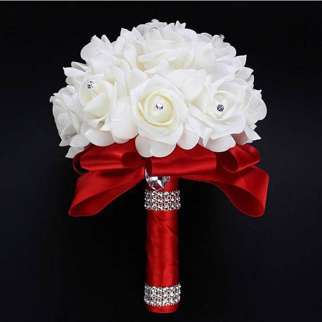 Foam flowers Rose Bridal White Satin Romantic Wedding  bouquet - TheWellBeing4All