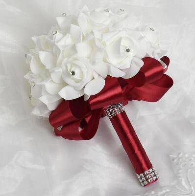 Foam flowers Rose Bridal White Satin Romantic Wedding  bouquet - TheWellBeing4All