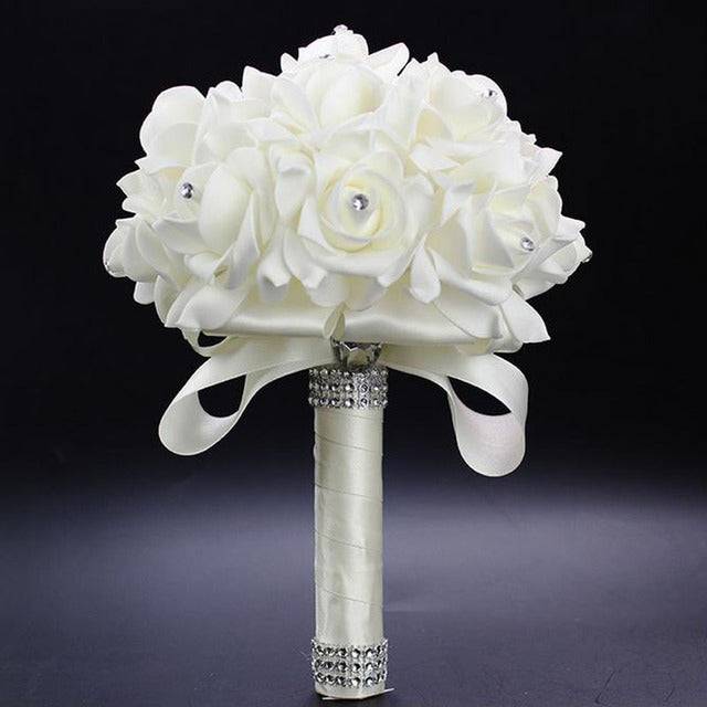 Foam flowers Rose Bridal White Satin Romantic Wedding  bouquet - TheWellBeing4All