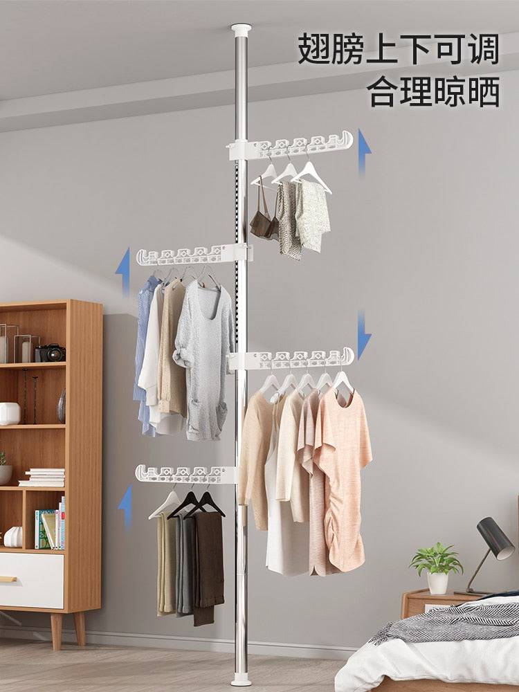 Floor-Standing Clothes Hanger Home Floor Bedroom Punch-Free Telescopic Rod Balcony Window Drying Clothes Rack - TheWellBeing4All