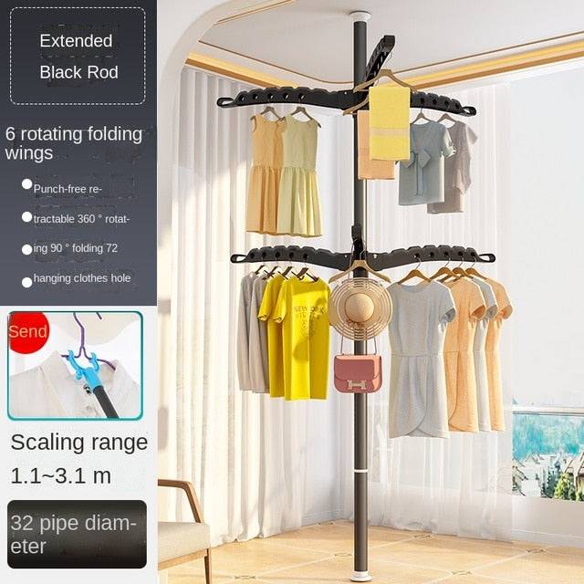 Floor-Standing Clothes Hanger Home Floor Bedroom Punch-Free Telescopic Rod Balcony Window Drying Clothes Rack - TheWellBeing4All