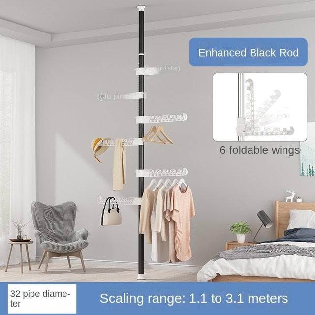 Floor-Standing Clothes Hanger Home Floor Bedroom Punch-Free Telescopic Rod Balcony Window Drying Clothes Rack - TheWellBeing4All