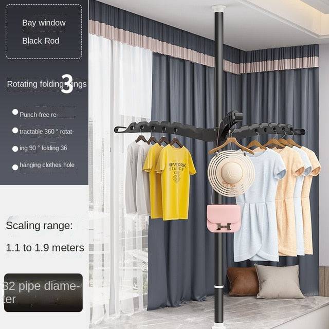 Floor-Standing Clothes Hanger Home Floor Bedroom Punch-Free Telescopic Rod Balcony Window Drying Clothes Rack - TheWellBeing4All