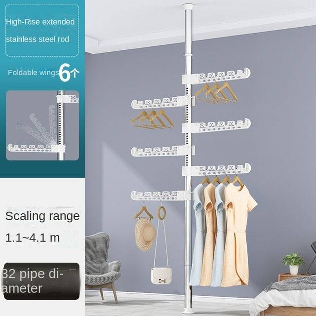 Floor-Standing Clothes Hanger Home Floor Bedroom Punch-Free Telescopic Rod Balcony Window Drying Clothes Rack - TheWellBeing4All