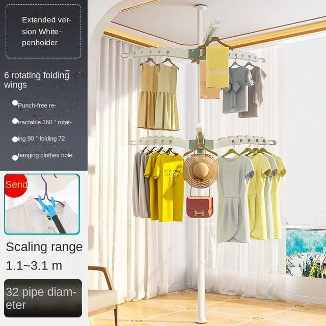 Floor-Standing Clothes Hanger Home Floor Bedroom Punch-Free Telescopic Rod Balcony Window Drying Clothes Rack - TheWellBeing4All