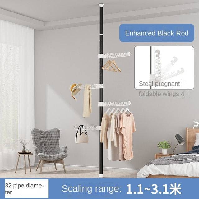 Floor-Standing Clothes Hanger Home Floor Bedroom Punch-Free Telescopic Rod Balcony Window Drying Clothes Rack - TheWellBeing4All