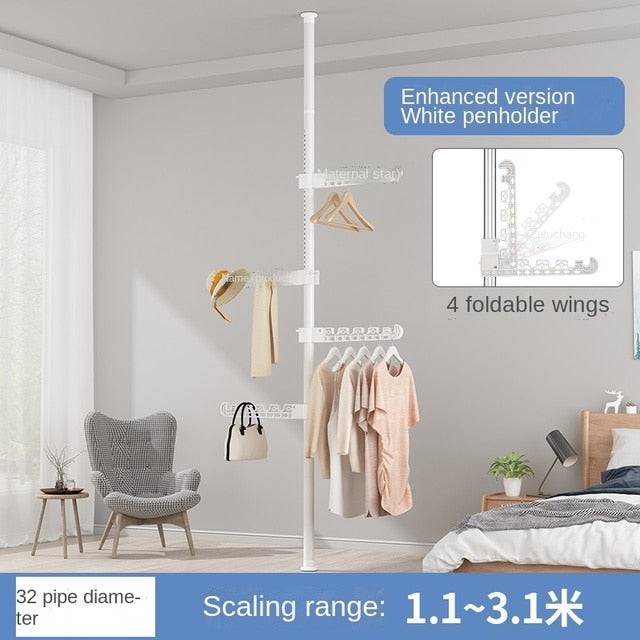 Floor-Standing Clothes Hanger Home Floor Bedroom Punch-Free Telescopic Rod Balcony Window Drying Clothes Rack - TheWellBeing4All