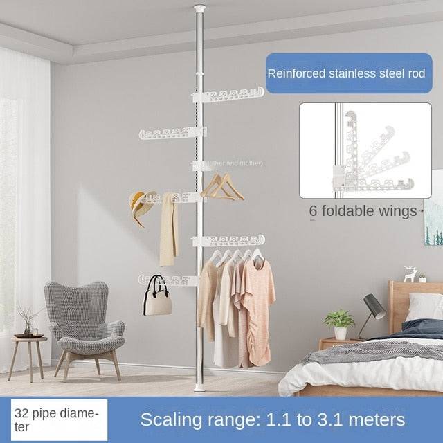 Floor-Standing Clothes Hanger Home Floor Bedroom Punch-Free Telescopic Rod Balcony Window Drying Clothes Rack - TheWellBeing4All