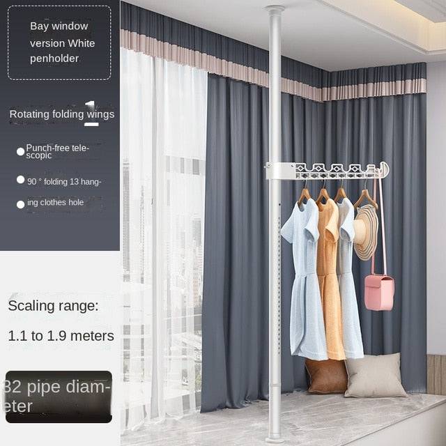 Floor-Standing Clothes Hanger Home Floor Bedroom Punch-Free Telescopic Rod Balcony Window Drying Clothes Rack - TheWellBeing4All