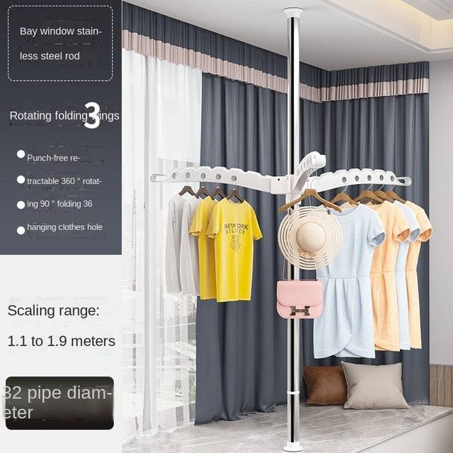 Floor-Standing Clothes Hanger Home Floor Bedroom Punch-Free Telescopic Rod Balcony Window Drying Clothes Rack - TheWellBeing4All