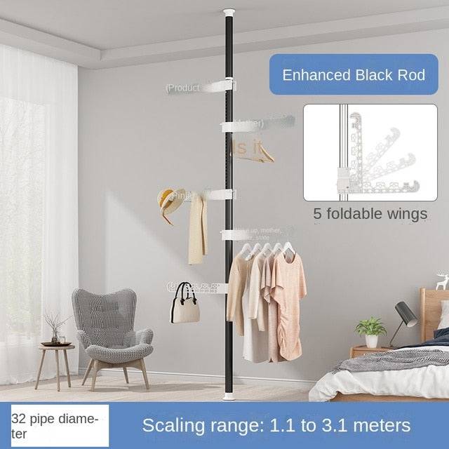 Floor-Standing Clothes Hanger Home Floor Bedroom Punch-Free Telescopic Rod Balcony Window Drying Clothes Rack - TheWellBeing4All