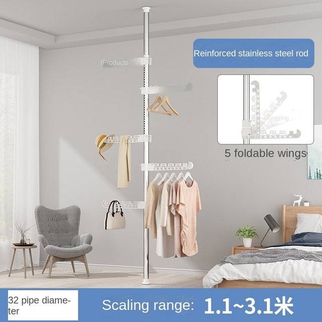 Floor-Standing Clothes Hanger Home Floor Bedroom Punch-Free Telescopic Rod Balcony Window Drying Clothes Rack - TheWellBeing4All