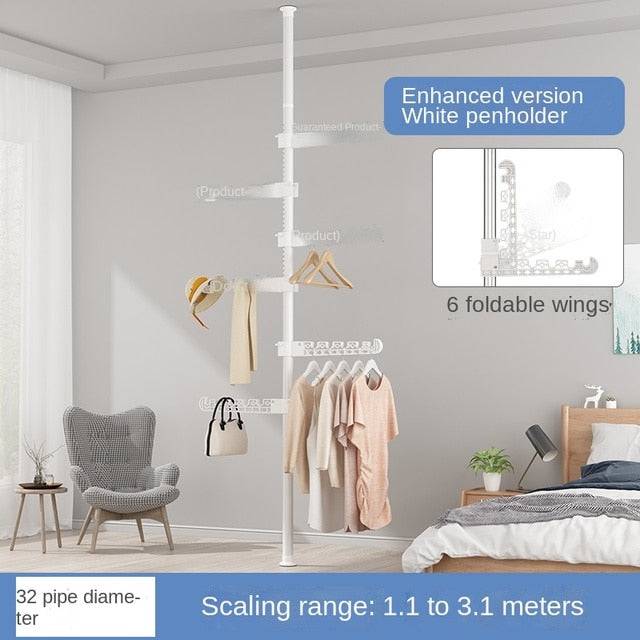 Floor-Standing Clothes Hanger Home Floor Bedroom Punch-Free Telescopic Rod Balcony Window Drying Clothes Rack - TheWellBeing4All