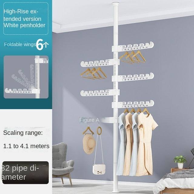 Floor-Standing Clothes Hanger Home Floor Bedroom Punch-Free Telescopic Rod Balcony Window Drying Clothes Rack - TheWellBeing4All