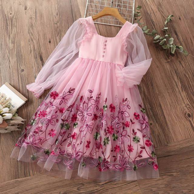 Embroidery Flower Party Dresses for Girls; Elegant Dress Kids Princess Costume - TheWellBeing4All