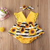 Lace Ruffle Sunflower Print Romper Headband 2 Pcs Sleeveless Outfits Sun suit for 0-24Months - TheWellBeing4All