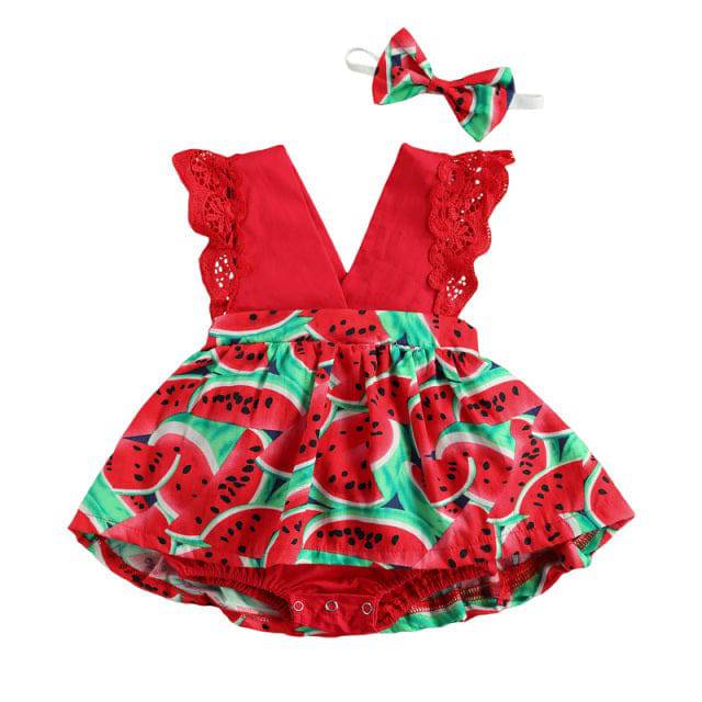 Lace Ruffle Sunflower Print Romper Headband 2 Pcs Sleeveless Outfits Sun suit for 0-24Months - TheWellBeing4All