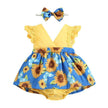 Lace Ruffle Sunflower Print Romper Headband 2 Pcs Sleeveless Outfits Sun suit for 0-24Months - TheWellBeing4All