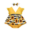 Lace Ruffle Sunflower Print Romper Headband 2 Pcs Sleeveless Outfits Sun suit for 0-24Months - TheWellBeing4All