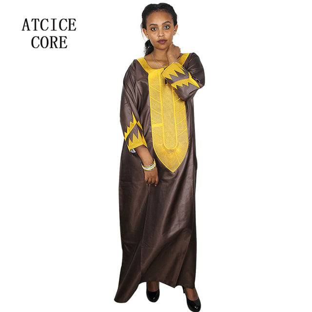 soft material african lady design embroidery design long dress - TheWellBeing4All