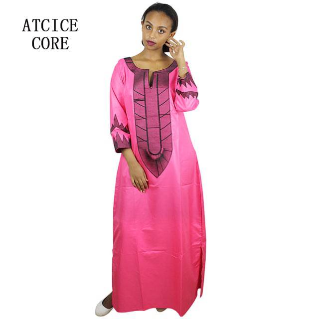 soft material african lady design embroidery design long dress - TheWellBeing4All