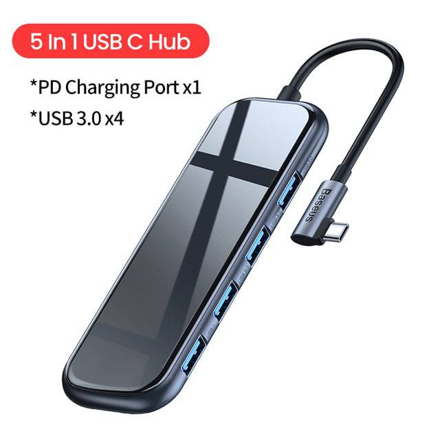 Baseus USB Type C HUB: 5-in-1 and 6-in-1 Configurations with 4KHD, USB 3.0, RJ45, and Type C PD Charging for MacBook Pro Air - TheWellBeing4All