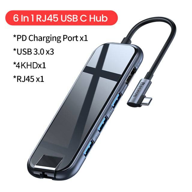 Baseus USB Type C HUB: 5-in-1 and 6-in-1 Configurations with 4KHD, USB 3.0, RJ45, and Type C PD Charging for MacBook Pro Air - TheWellBeing4All