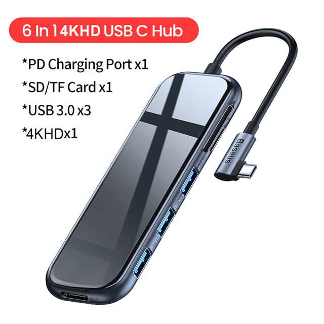 Baseus USB Type C HUB: 5-in-1 and 6-in-1 Configurations with 4KHD, USB 3.0, RJ45, and Type C PD Charging for MacBook Pro Air - TheWellBeing4All