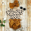 Toddler Baby Girls Clothes Sets Leopard Print Short Sleeve Romper Tops Bow Shorts Headband 3pcs Outfit Set - TheWellBeing4All