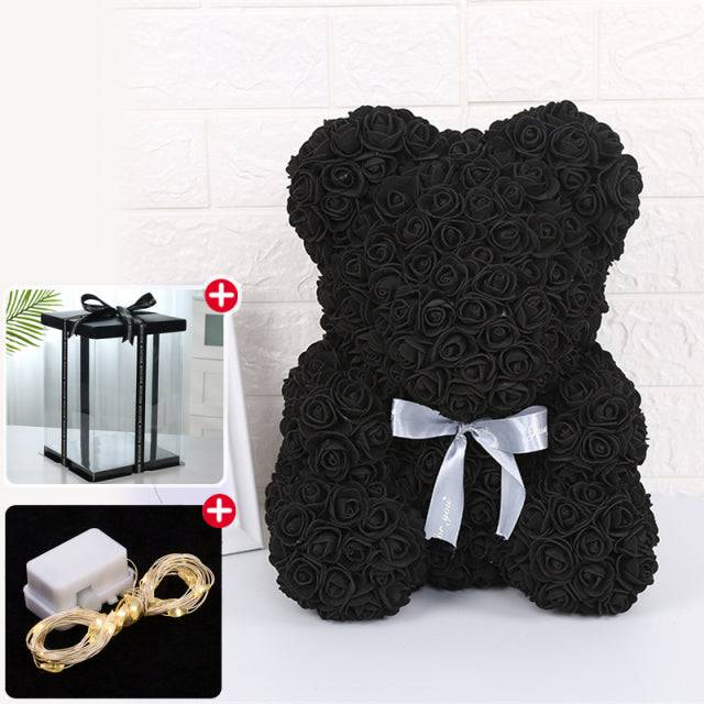 Wedding Decoration Rose Bear Artificial Flower With Box and Light Rose Teddy Bear. Women Girlfriend Birthday Gifts - TheWellBeing4All