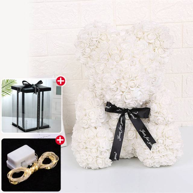 Wedding Decoration Rose Bear Artificial Flower With Box and Light Rose Teddy Bear. Women Girlfriend Birthday Gifts - TheWellBeing4All