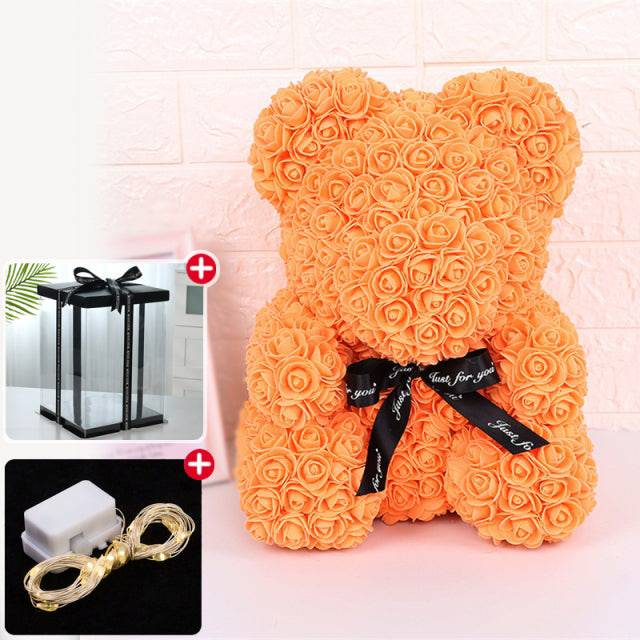 Wedding Decoration Rose Bear Artificial Flower With Box and Light Rose Teddy Bear. Women Girlfriend Birthday Gifts - TheWellBeing4All