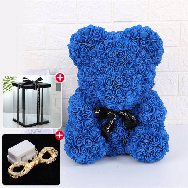 Wedding Decoration Rose Bear Artificial Flower With Box and Light Rose Teddy Bear. Women Girlfriend Birthday Gifts - TheWellBeing4All