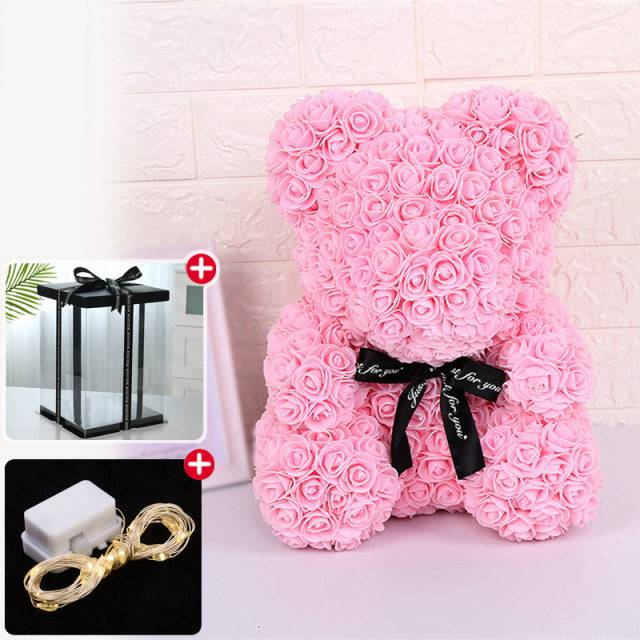 Wedding Decoration Rose Bear Artificial Flower With Box and Light Rose Teddy Bear. Women Girlfriend Birthday Gifts - TheWellBeing4All