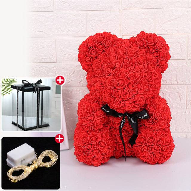 Wedding Decoration Rose Bear Artificial Flower With Box and Light Rose Teddy Bear. Women Girlfriend Birthday Gifts - TheWellBeing4All