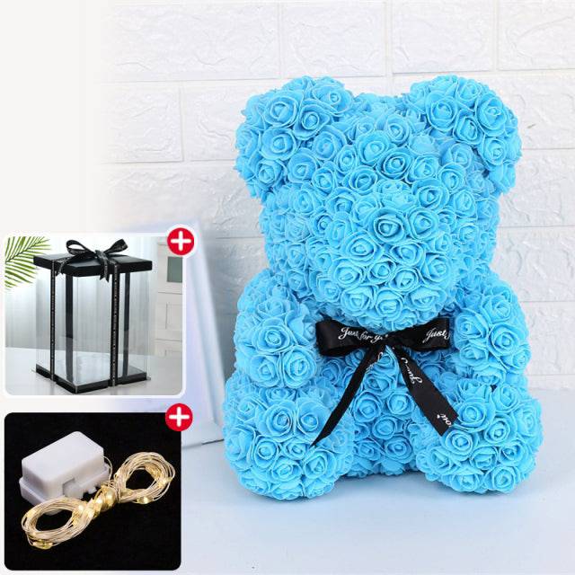 Wedding Decoration Rose Bear Artificial Flower With Box and Light Rose Teddy Bear. Women Girlfriend Birthday Gifts - TheWellBeing4All