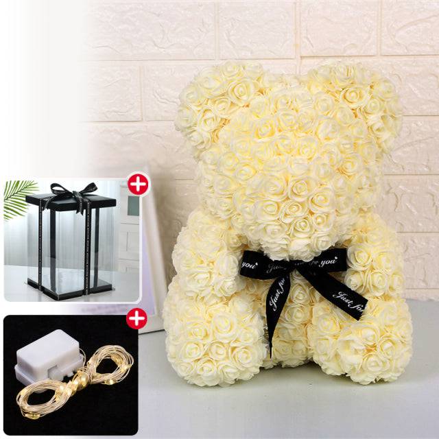 Wedding Decoration Rose Bear Artificial Flower With Box and Light Rose Teddy Bear. Women Girlfriend Birthday Gifts - TheWellBeing4All