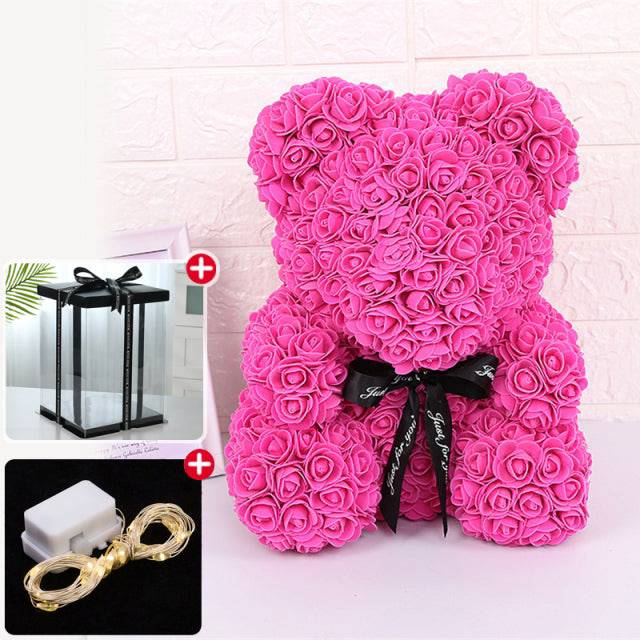 Wedding Decoration Rose Bear Artificial Flower With Box and Light Rose Teddy Bear. Women Girlfriend Birthday Gifts - TheWellBeing4All