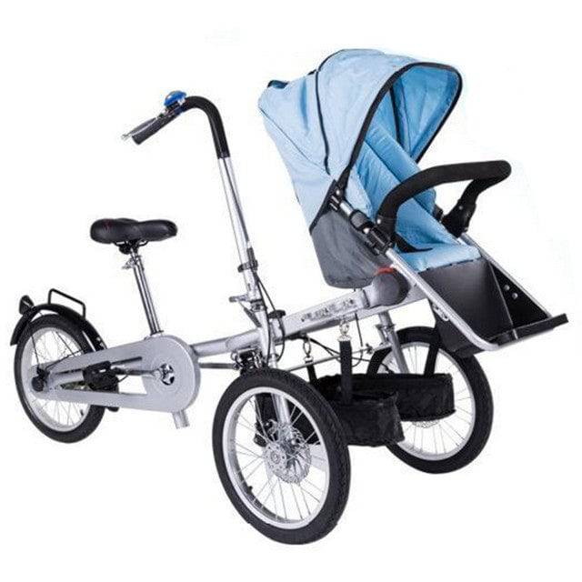 Mother child bicycle stroller children folding three Wheels trolley - TheWellBeing4All