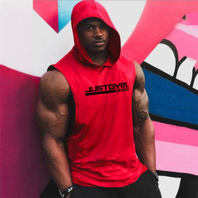 Bodybuilding Hooded Sleeveless Shirt Fitness Tank Top Muscle Vest Cotton Gym Tank - TheWellBeing4All