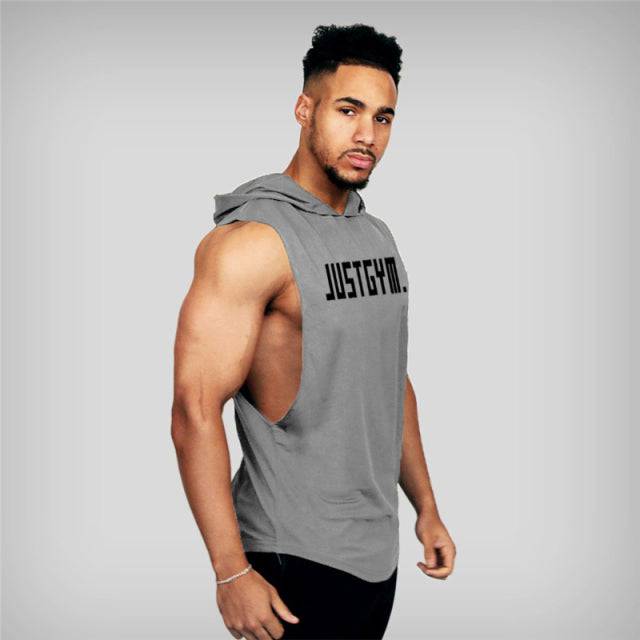 Bodybuilding Hooded Sleeveless Shirt Fitness Tank Top Muscle Vest Cotton Gym Tank - TheWellBeing4All