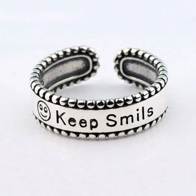 Vintage Ancient Silver Color Letter Smile Open Rings for Women Female Punk Hip Hop Adjustable Ring Fashion Jewelry Best Gift - TheWellBeing4All