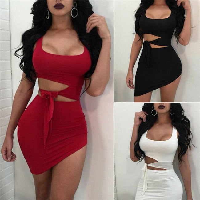 Women Sexy O-neck Hypotenuse Dress Hollow Out High Waist Package Hip Dress - TheWellBeing4All